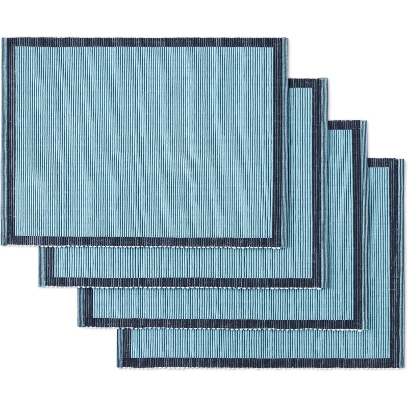 Kate Spade New York Garden Party Reversible 100% Cotton Placemats 4-Pack Set, Woven Ribbed Design, Blue/Navy Blue, 14