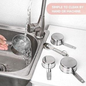 Measuring Cups and Spoons Set,Stainless Steel 8 Piece Nesting Measuring Tools for Dry & Liquid Ingredients, Kitchen Gadgets for Cooking and Baking, Includes 4 Cups and 4 Spoons