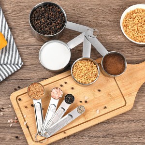 Measuring Cups and Spoons Set,Stainless Steel 8 Piece Nesting Measuring Tools for Dry & Liquid Ingredients, Kitchen Gadgets for Cooking and Baking, Includes 4 Cups and 4 Spoons