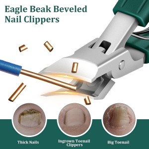 Eagle Beak Beveled Nail Clippers, Upgrade Stainless Steel Wide Jaw Opening Anti-Splash Nail Clipper Set of 3-Piece, Long Handle Angled Head Toenail Clippers for Ingrown & Thick Toenails, for Men Women