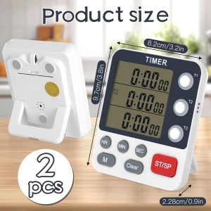 2Pcs Digital Dual Kitchen Timer,3-Channel Magnetic Countdown Stopwatch Timer for Cooking Suitable for Old People,Classrooms,Kitchens, Etc. (Excluding Batteries)