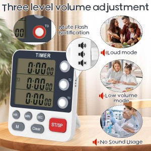 2Pcs Digital Dual Kitchen Timer,3-Channel Magnetic Countdown Stopwatch Timer for Cooking Suitable for Old People,Classrooms,Kitchens, Etc. (Excluding Batteries)