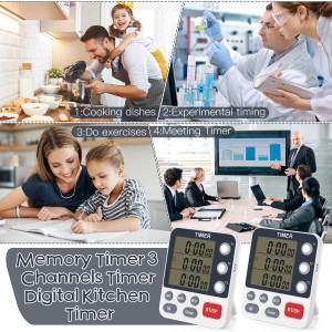 2Pcs Digital Dual Kitchen Timer,3-Channel Magnetic Countdown Stopwatch Timer for Cooking Suitable for Old People,Classrooms,Kitchens, Etc. (Excluding Batteries)