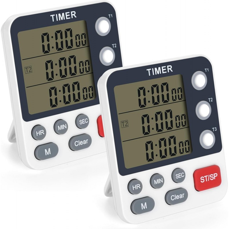 2Pcs Digital Dual Kitchen Timer,3-Channel Magnetic Countdown Stopwatch Timer for Cooking Suitable for Old People,Classrooms,Kitchens, Etc. (Excluding Batteries)