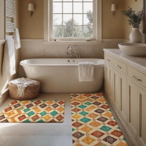 Moroccan Trellis Kitchen Rugs Set of 2, Modern Minimalist Abstract Mats for Floor, Geometric Runner Rug Non-Slip Washable for Sink,Office,Laundry Or as Holiday Decoration Home Decor