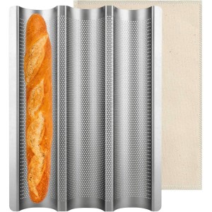 3-Slot French Bread Baking Pan - Professional Non-Stick Coated Baguette Bread Tray - Thickened Carbon Steel Baking Mold with Ventilation Holes - Suitable for Oven Baking