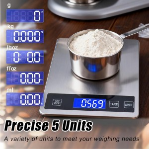 Food Kitchen Scale, 33lb Digital Food Scale Precisely Measures Grams and Ounces for Baking and Cooking, Rechargeable 304 Stainless Steel Kitchen Scale for Food with LCD Display, Batteries Included