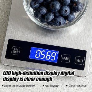 Food Kitchen Scale, 33lb Digital Food Scale Precisely Measures Grams and Ounces for Baking and Cooking, Rechargeable 304 Stainless Steel Kitchen Scale for Food with LCD Display, Batteries Included