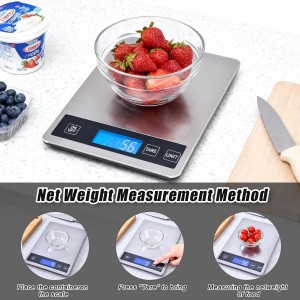 Food Kitchen Scale, 33lb Digital Food Scale Precisely Measures Grams and Ounces for Baking and Cooking, Rechargeable 304 Stainless Steel Kitchen Scale for Food with LCD Display, Batteries Included