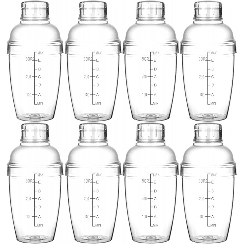 8pcs Plastic Cocktail Shaker with Scale & Strainer Top Hand Drink Mixer Boba Tea Shaker Cup Wine Mixer Bottle Transparent Bar Mixing Tool Cocktail Tea Measuring Jigger for Bar Party Home Bubble Milk