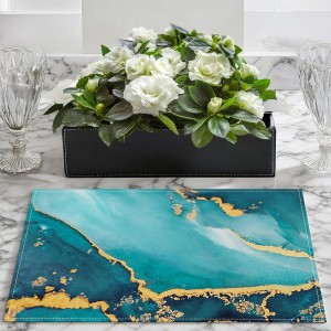 Bonhause Turquoise Marble Placemats Set of 4, 12x18 Inch Teal Gold Modern Abstract Art Kitchen Dining Table Mats Washable Place Mats for Indoor Outdoor Home Party Decor