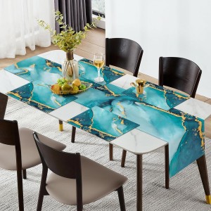 Bonhause Turquoise Marble Placemats Set of 4, 12x18 Inch Teal Gold Modern Abstract Art Kitchen Dining Table Mats Washable Place Mats for Indoor Outdoor Home Party Decor