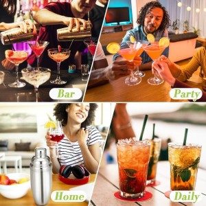 Cocktail Shaker,Drink Mixer with Built-in Strainer for Mixing Drinks Margaritas,Beginner Friendly Mixer Bar Utensil Tool (Sliver-01)