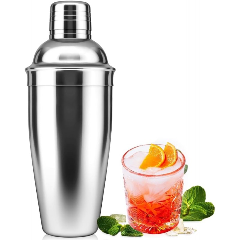 Cocktail Shaker,Drink Mixer with Built-in Strainer for Mixing Drinks Margaritas,Beginner Friendly Mixer Bar Utensil Tool (Sliver-01)