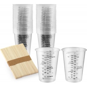 50PCS Resin Epoxy Mixing Cups, DQELFA 8oz Clear Plastic Paint Measuring Cups with 50pcs Wooden Stirring Sticks for Epoxy Resins, Mixing Paint, Pigments, Resins