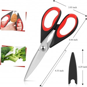 Kitchen Scissors All Purpose Heavy Duty, Kitchen Utensils Set, Stainless Steel Cooking Utensils Gadgets, Meat Poultry Food Shears Dishwasher Safe Utility Tools Home Gift (Black Red)