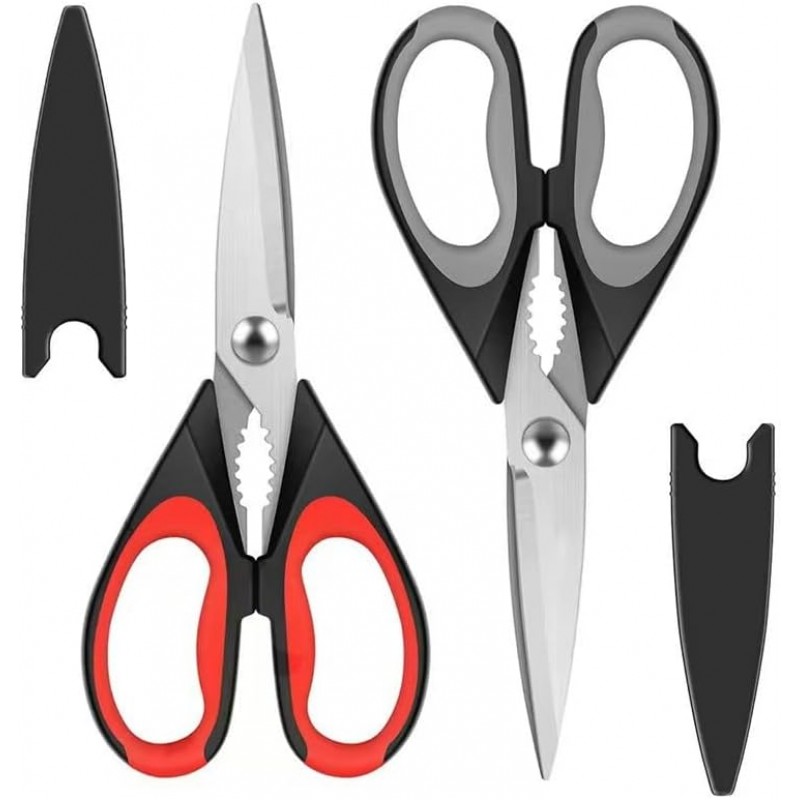 Kitchen Scissors All Purpose Heavy Duty, Kitchen Utensils Set, Stainless Steel Cooking Utensils Gadgets, Meat Poultry Food Shears Dishwasher Safe Utility Tools Home Gift (Black Red)