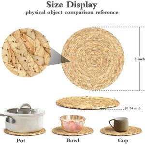 Boho Trivets for Hot Dishes, Pots and Pans, Farmhouse Water Hyacinth Hot Pads 8 Inch, Straw Pot Holders for Kitchen, Rustic Braided Heat Resistant Mat, Jute Coasters Set Wicker Decor (Natural 3 Pcs)