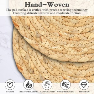 Boho Trivets for Hot Dishes, Pots and Pans, Farmhouse Water Hyacinth Hot Pads 8 Inch, Straw Pot Holders for Kitchen, Rustic Braided Heat Resistant Mat, Jute Coasters Set Wicker Decor (Natural 3 Pcs)