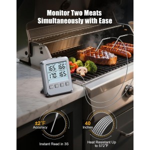 Dual Probe Meat Thermometer Digital for Cooking, Grilling & Smoking with Large LCD Backlight & Alarm, Kitchen Food Grill Thermometer, Smoker Accessories for BBQ, Oven, Oil Fry, Gifts for Men