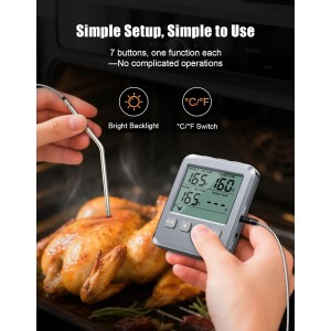 Dual Probe Meat Thermometer Digital for Cooking, Grilling & Smoking with Large LCD Backlight & Alarm, Kitchen Food Grill Thermometer, Smoker Accessories for BBQ, Oven, Oil Fry, Gifts for Men