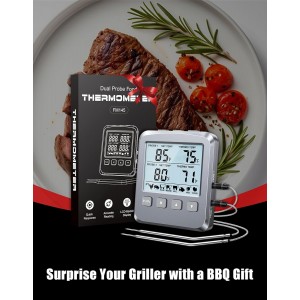 Dual Probe Meat Thermometer Digital for Cooking, Grilling & Smoking with Large LCD Backlight & Alarm, Kitchen Food Grill Thermometer, Smoker Accessories for BBQ, Oven, Oil Fry, Gifts for Men