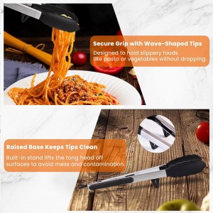 Kitchen Tongs Set of 2 (9” & 12”) – Stainless Steel & Silicone Cooking Tongs with Built-in Stand & Dishwasher Safe – Heat Resistant up to 600°F – Perfect for Grilling, BBQ, Salad & Frying