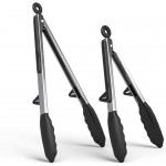 Kitchen Tongs Set of 2 (9” & 12”) – Stainless Steel & Silicone Cooking Tongs with Built-in Stand & Dishwasher Safe – Heat Resistant up to 600°F – Perfect for Grilling, BBQ, Salad & Frying
