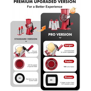 GDL Rotary Cheese Grater Hand Crank - Upgraded Cheese Shredder with 4 Interchangeable Blades, Rotary Grater with Non-slip Suction Base, Easy to Clean Kitchen Grater Slicer Grinder for Vegetable Nuts