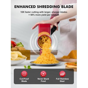 GDL Rotary Cheese Grater Hand Crank - Upgraded Cheese Shredder with 4 Interchangeable Blades, Rotary Grater with Non-slip Suction Base, Easy to Clean Kitchen Grater Slicer Grinder for Vegetable Nuts