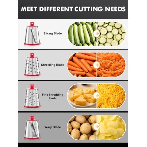 GDL Rotary Cheese Grater Hand Crank - Upgraded Cheese Shredder with 4 Interchangeable Blades, Rotary Grater with Non-slip Suction Base, Easy to Clean Kitchen Grater Slicer Grinder for Vegetable Nuts