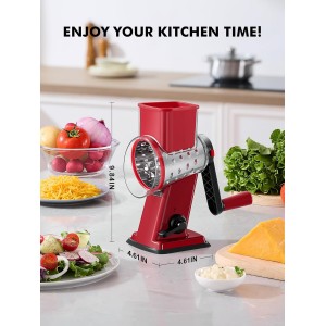 GDL Rotary Cheese Grater Hand Crank - Upgraded Cheese Shredder with 4 Interchangeable Blades, Rotary Grater with Non-slip Suction Base, Easy to Clean Kitchen Grater Slicer Grinder for Vegetable Nuts