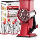 GDL Rotary Cheese Grater Hand Crank - Upgraded Cheese Shredder with 4 Interchangeable Blades, Rotary Grater with Non-slip Suction Base, Easy to Clean Kitchen Grater Slicer Grinder for Vegetable Nuts