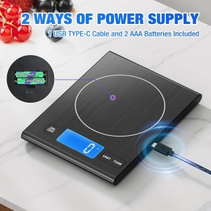 Rechargeable 304 Stainless Steel Kitchen Scale, Diyife 33lb Digital Food Scale with LCD Display, Batteries and Type-C Charging, for Meal Prep, Cooking, Baking (Black)
