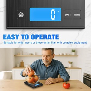 Rechargeable 304 Stainless Steel Kitchen Scale, Diyife 33lb Digital Food Scale with LCD Display, Batteries and Type-C Charging, for Meal Prep, Cooking, Baking (Black)