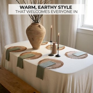 Decorative Boho Table Placemats Set of 6 with Matching Linen-Textured Napkins - Beautiful Natural Decor Elevates Your Dining Room or Kitchen Setting - Easy to Style & Mix with Linen Inspired Material