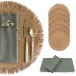 Decorative Boho Table Placemats Set of 6 with Matching Linen-Textured Napkins - Beautiful Natural Decor Elevates Your Dining Room or Kitchen Setting - Easy to Style & Mix with Linen Inspired Material