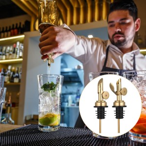 2 PCS Weighted Stainless Steel Bottle Pourers, Olive Oil Dispenser Spout, Self Closing Liquor Pour Spout, Weighted Pourer for Liquor Bottles, Oil Bottles, Vinegar, Syrup and Alcohol, Gold