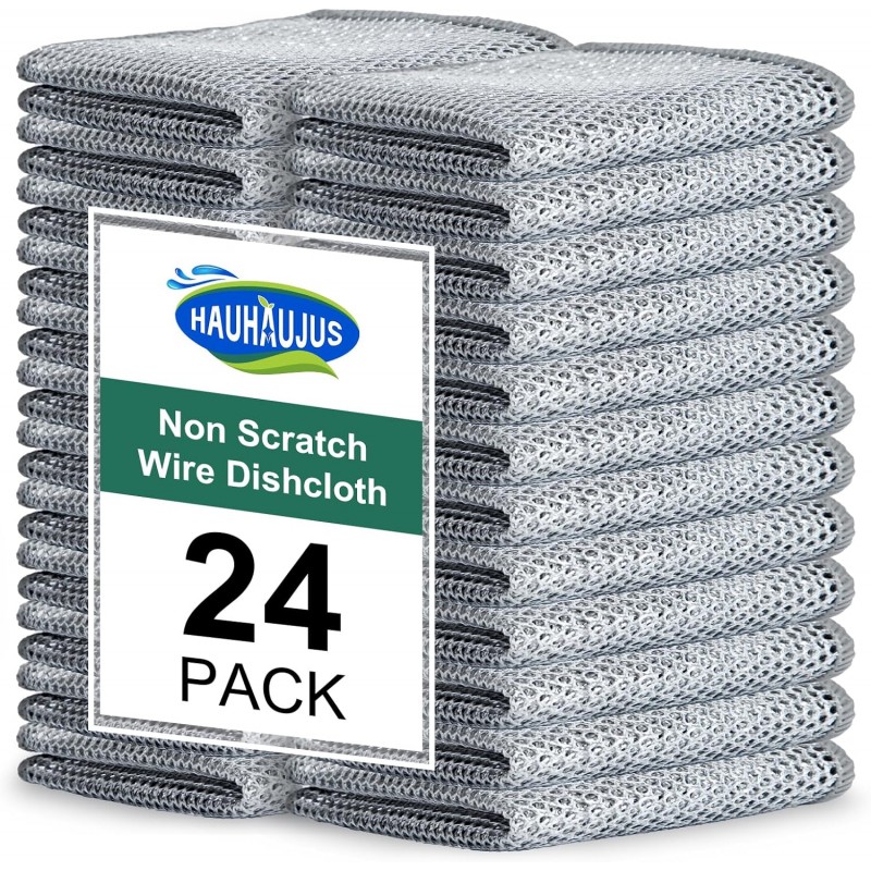 Multipurpose Non Scratch Wire Dishwashing Rags, Cleaning Cloths, 24 Pack