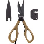 Kitchen Scissors All Purpose, Extra Sharp Kitchen Shears with Knife Sharpener & Sheath, Solid & Durable Stainless Steel Scissors with ANTI-RUST Black Titanium Plated, Dishwasher Safe - Brown