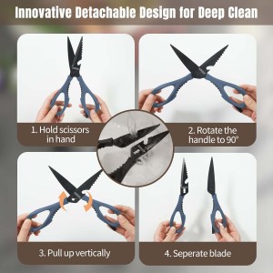 Kitchen Scissors All Purpose, Extra Sharp Kitchen Shears with Knife Sharpener & Sheath, Solid & Durable Stainless Steel Scissors with ANTI-RUST Black Titanium Plated, Dishwasher Safe - Blue