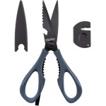 Kitchen Scissors All Purpose, Extra Sharp Kitchen Shears with Knife Sharpener & Sheath, Solid & Durable Stainless Steel Scissors with ANTI-RUST Black Titanium Plated, Dishwasher Safe - Blue