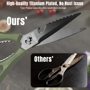 Kitchen Scissors All Purpose, Extra Sharp Kitchen Shears with Knife Sharpener & Sheath, Solid & Durable Stainless Steel Scissors with ANTI-RUST Black Titanium Plated, Dishwasher Safe - Green