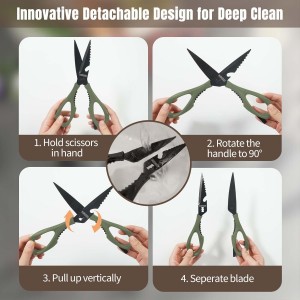 Kitchen Scissors All Purpose, Extra Sharp Kitchen Shears with Knife Sharpener & Sheath, Solid & Durable Stainless Steel Scissors with ANTI-RUST Black Titanium Plated, Dishwasher Safe - Green