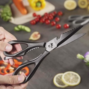 Kitchen Scissors All Purpose, Extra Sharp Kitchen Shears with Knife Sharpener & Sheath, Solid & Durable Stainless Steel Scissors with ANTI-RUST Black Titanium Plated, Dishwasher Safe - Black