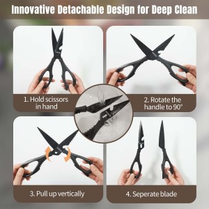 Kitchen Scissors All Purpose, Extra Sharp Kitchen Shears with Knife Sharpener & Sheath, Solid & Durable Stainless Steel Scissors with ANTI-RUST Black Titanium Plated, Dishwasher Safe - Black