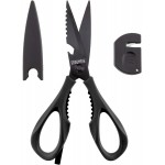 Kitchen Scissors All Purpose, Extra Sharp Kitchen Shears with Knife Sharpener & Sheath, Solid & Durable Stainless Steel Scissors with ANTI-RUST Black Titanium Plated, Dishwasher Safe - Black