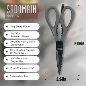 Kitchen Scissors All Purpose, Extra Sharp Kitchen Shears with Knife Sharpener & Sheath, Solid & Durable Stainless Steel Scissors with ANTI-RUST Black Titanium Plated, Dishwasher Safe - Grey