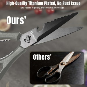 Kitchen Scissors All Purpose, Extra Sharp Kitchen Shears with Knife Sharpener & Sheath, Solid & Durable Stainless Steel Scissors with ANTI-RUST Black Titanium Plated, Dishwasher Safe - Grey
