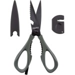 Kitchen Scissors All Purpose, Extra Sharp Kitchen Shears with Knife Sharpener & Sheath, Solid & Durable Stainless Steel Scissors with ANTI-RUST Black Titanium Plated, Dishwasher Safe - Grey